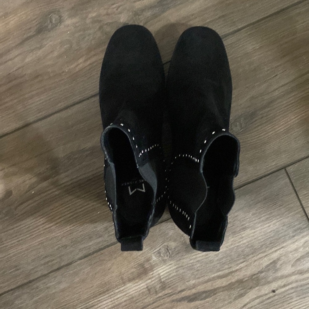 MARC FISHER Black Suede TANGO Silver Studded Chelsea Ankle Boots Size 6
